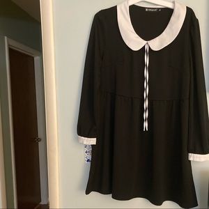 Black Long Sleeve Collar Dress Fit and Flare Size XL Wednesday Dress